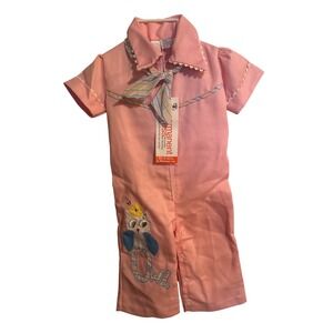 Vtg Springmaid Owl Romper Kids Short Sleeve Owl Embroidered 1 Pc Pink 18 M  NWT